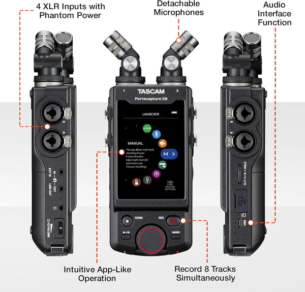 Tascam Portacapture X8 Portable 32-bit/192-kHz Recorder + Bluetooth Module